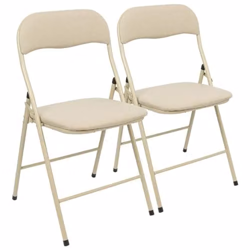Harbour Housewares Fabric Padded Metal Folding Chairs in Beige, Set of 2