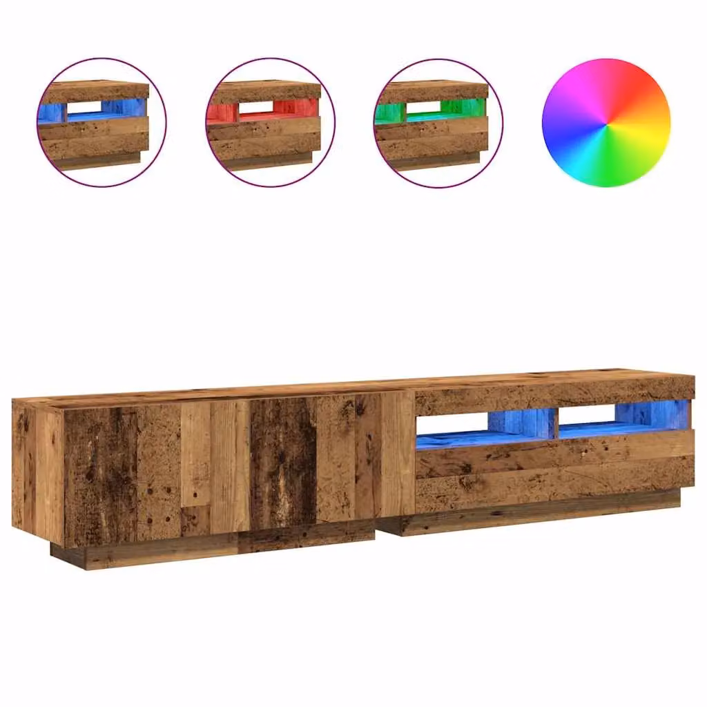 Berkfield Home TV Cabinet with LED Lights in Old Wood Brown, W/D/H: 200 x 35 x 40 cm – 2