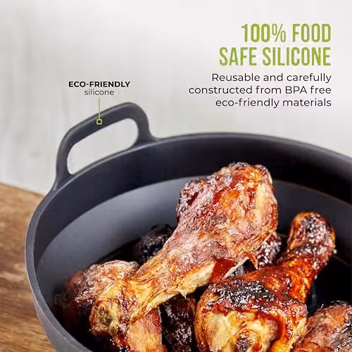 Tower Round Silicone Air Fryer Trays, 2-Piece Black Non-Stick Reusable Liners, T843090 – 4