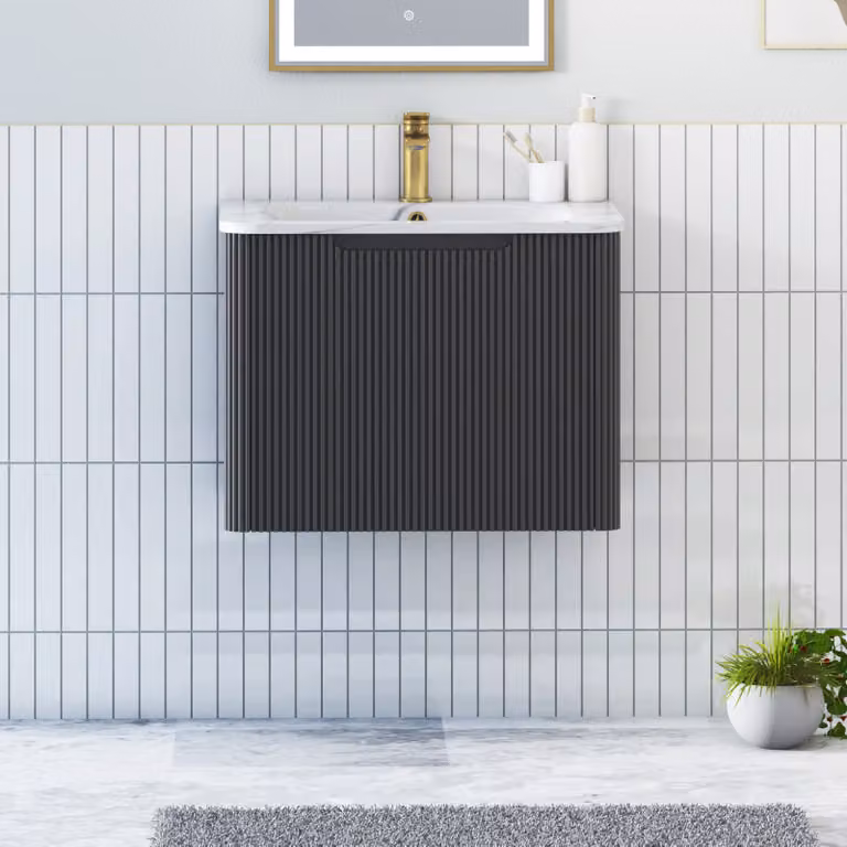 Royal Bathrooms Avenza Wall Hung Vanity Unit with 1 Drawer in Matt Obsidian Black, Width: 60 cm