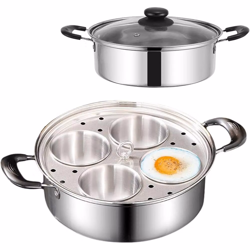 Ventryn Egg Poacher Steamer Pot with 4 Bowls and Glass Lid in Silver – 4