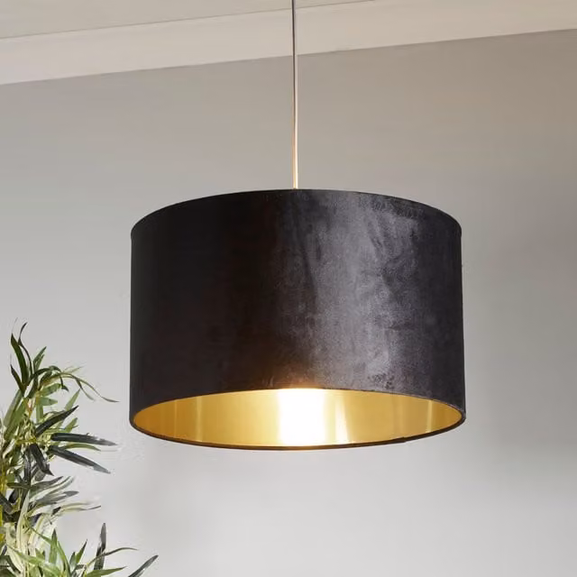 Lighting Collection Black Velvet Cylinder Lamp Shade with Brushed Gold Inner Shade