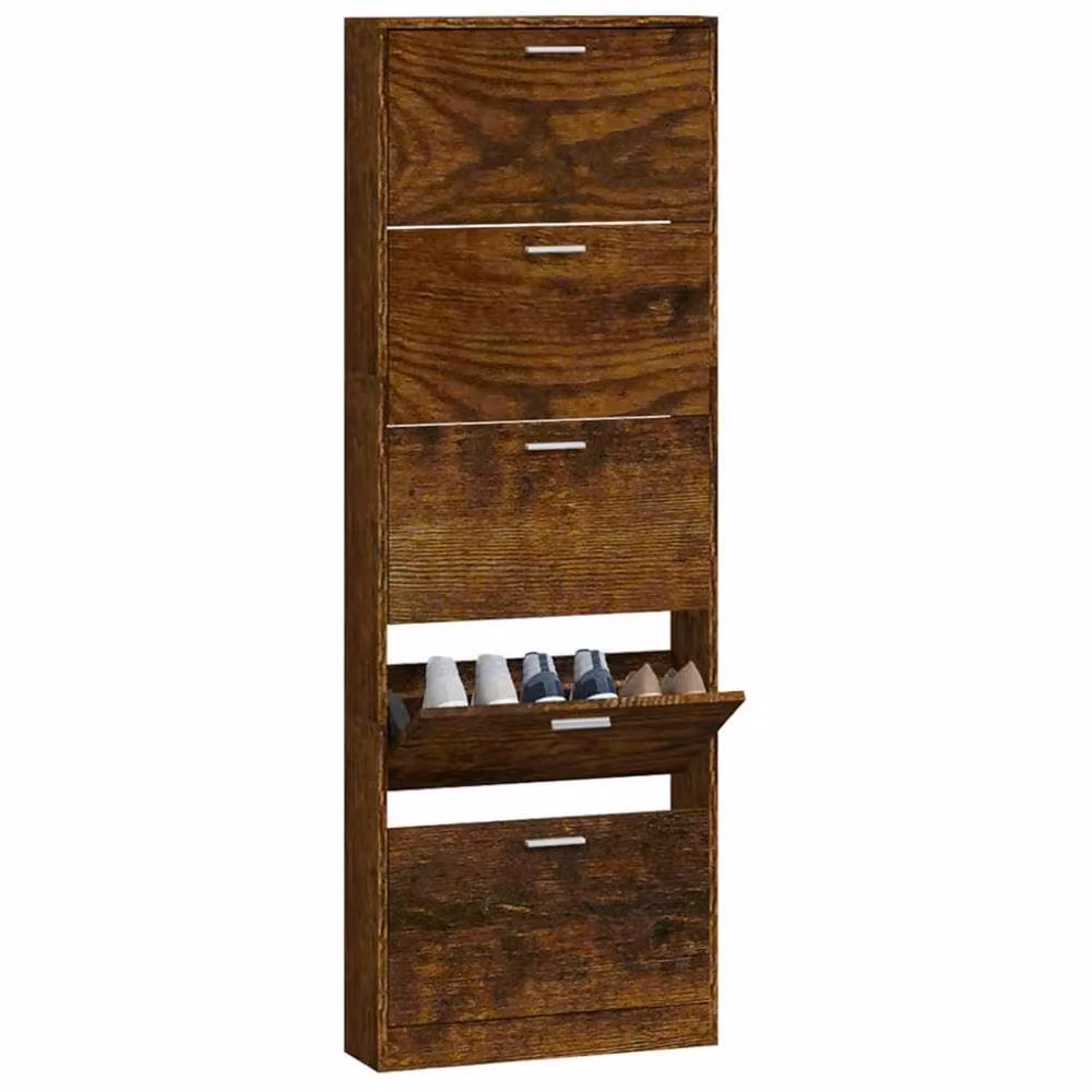 Berkfield Home Smoked Oak Shoe Cabinet in Brown, W/D/H: 59 x 17 x 169 cm – 3