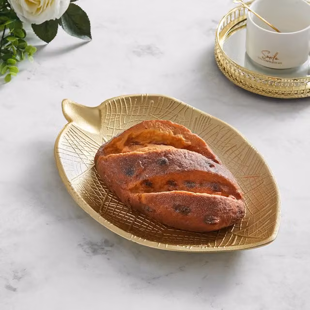 Livingandhome Gold Wooden Serving Bowl, Diameter: 22 cm