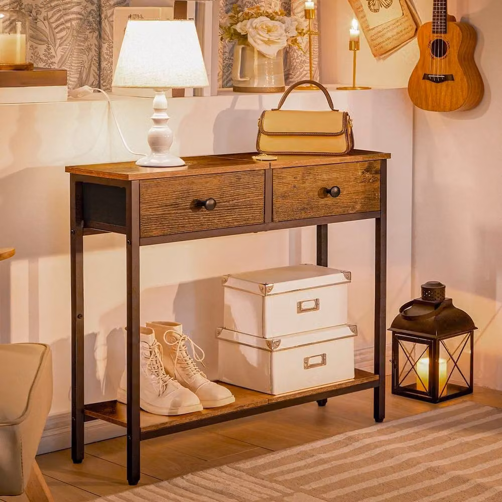 FORGEVIO Industrial Brown Wood Console Table, W/D/H: 75 x 24 x 75 cm – 2