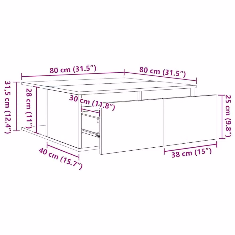 Berkfield Home Black Oak Coffee Table, W: 80 cm, D: 80 cm, H: 31 cm – 6