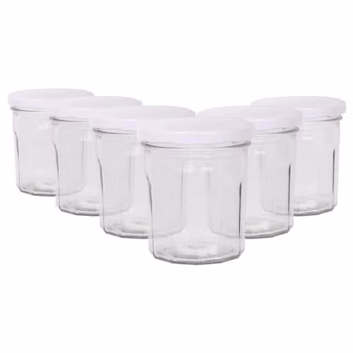 Argon Tableware Glass Jam Jars with Airtight White Lids, 250ml, Pack of 6