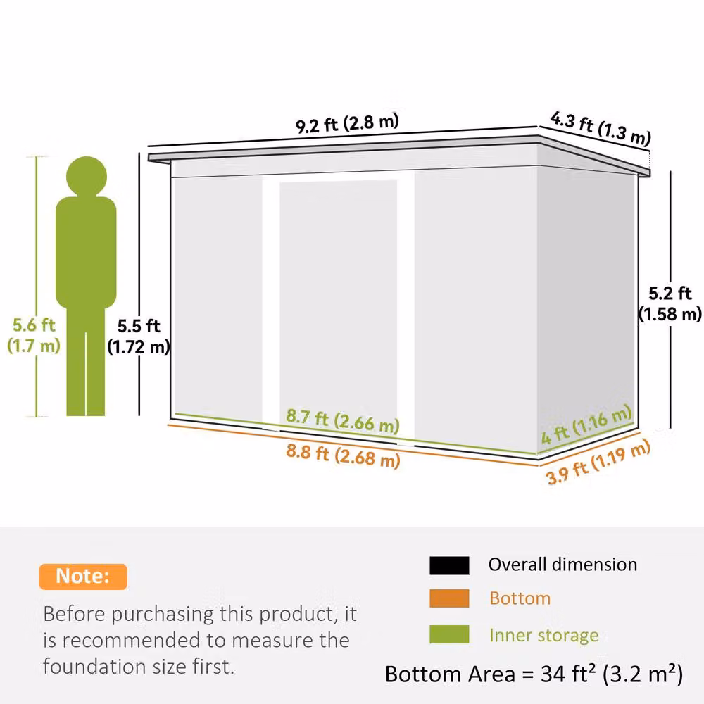 Rolipo Corrugated Metal Garden Shed with Ventilation Kit and Window, Light Grey, W/D/H: 274.32 x 121.92 x 158.0 cm – 3