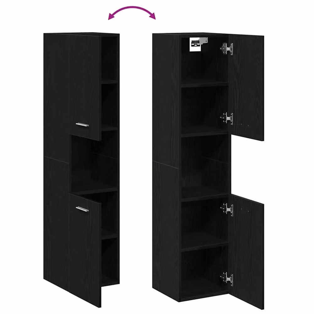 Berkfield Home Modern Black Oak Bathroom Wall Cabinet, W/D/H: 30 x 30 x 130 cm – 5