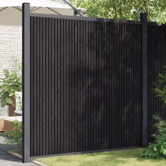 Berkfield Home WPC and Aluminium Fence Panel, Grey, W: 173 cm, H: 186 cm