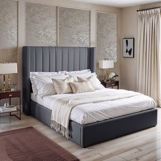 UK Bed Furniture Barcelona Gas Lift Storage Upholstered Bed in Anthracite Grey, Size: Single (90x190 cm)