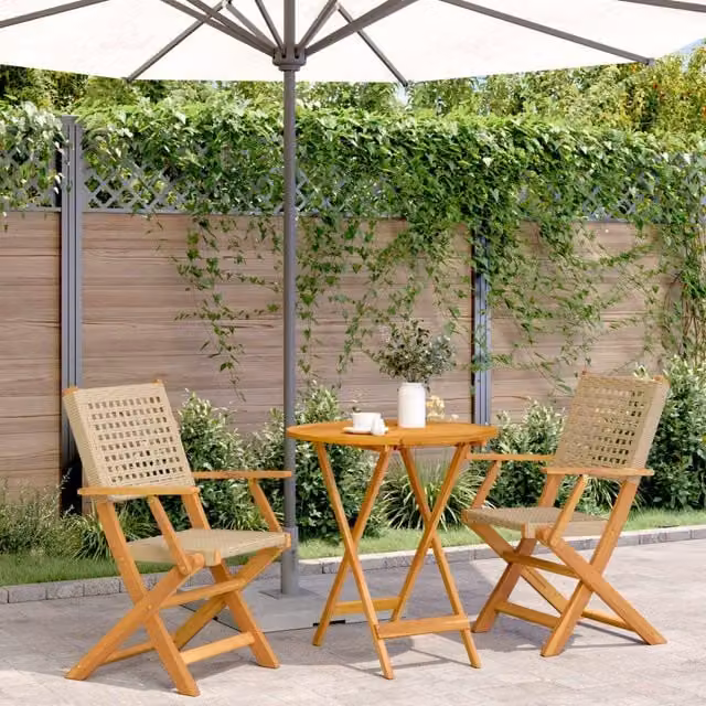 Berkfield Home 3 Piece Bistro Set in Beige Poly Rattan and Acacia Wood