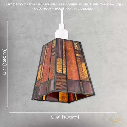 Happy Homewares Art Deco Rectangular Tiffany Stained Glass Pendant Light Shade in Orange and Multicolour, W: 13 cm, D: 10 cm, H: 10 cm – 3