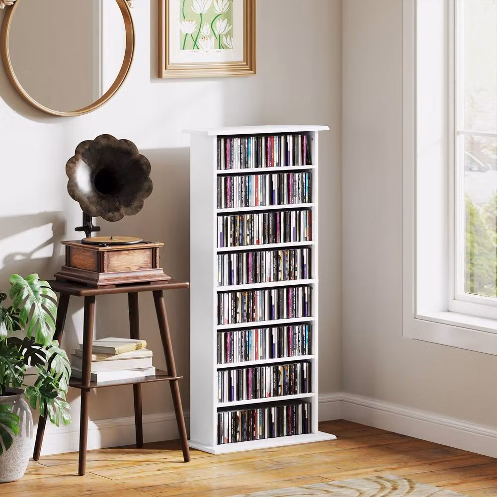 ERGOVEXA 360 White Wall Mounted CD Storage Unit with Adjustable Shelves and Media Compartments – 4