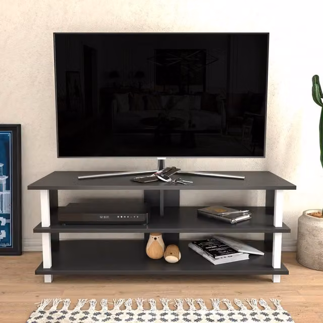 Decorotika Pueblo Modern TV Unit with Shelves in Anthracite and White, W/D/H: 120 x 45 x 47 cm