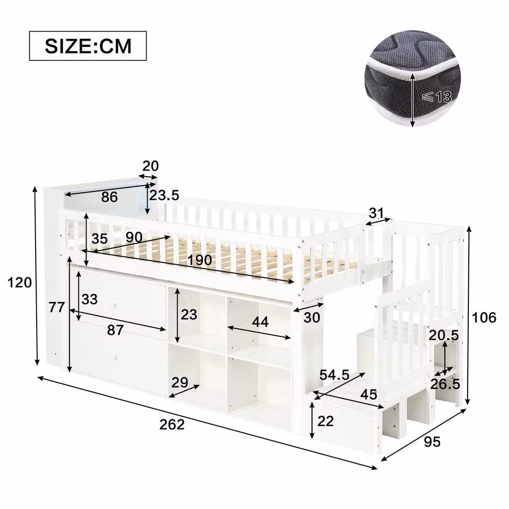 Matteo White Wooden Single Storage Bed with LED Headboard and Drawers, W/D/H: 90 x 190 cm – 3