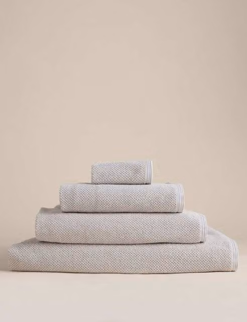 M&S Pure Cotton Rice Weave Bath Towel in Beige