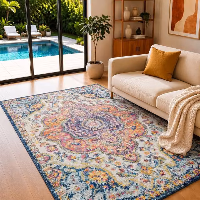 Livabliss Elaziz Vintage Boho Round Rug in Multicolour, Diameter: 200 cm