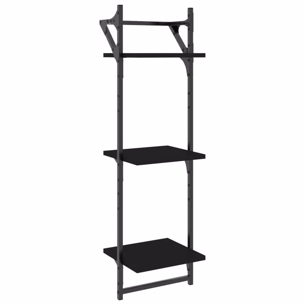 Berkfield Home Beautiful 3-Tier Wall Mounted Shelves with Bars, 2 Pack, Black, H 100 x W 30 x D 25 cm – 3