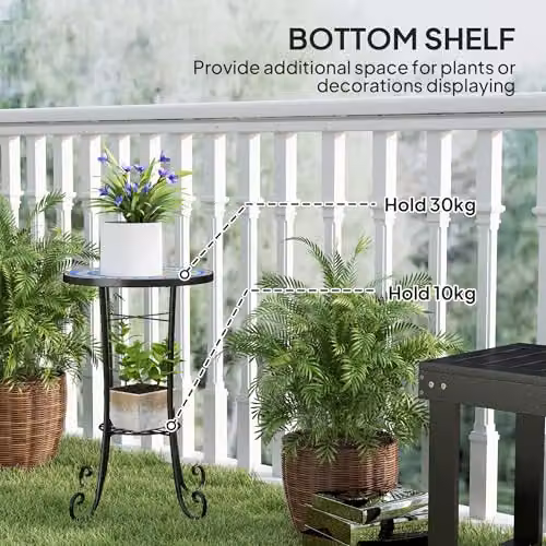 Outsunny Blue Mosaic Garden Bistro Table with Shelf, Round Ceramic Top – 5