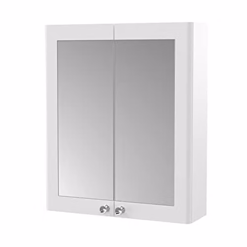nuie CLA117 Classique Traditional 2 Door Wall Hung Bathroom Mirror Cabinet, Satin White, W: 60.0 cm, H: 71.5 cm, D: 18.0 cm