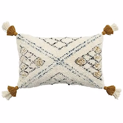 Furn Atlas Yellow Cotton Tufted Cushion, W/D/H: 50 x 30 x 30 cm