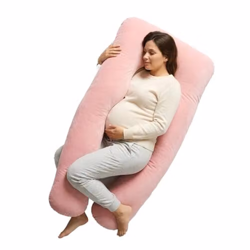 Nicola Spring U-Shaped Full Body Maternity Pregnancy Pillow in Pink Velvet – 1