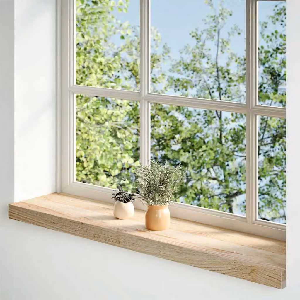 Berkfield Home Solid Oak Wood Window Sills, 2 Pack, Brown, W: 100 cm, D: 20 cm, H: 2 cm – 2