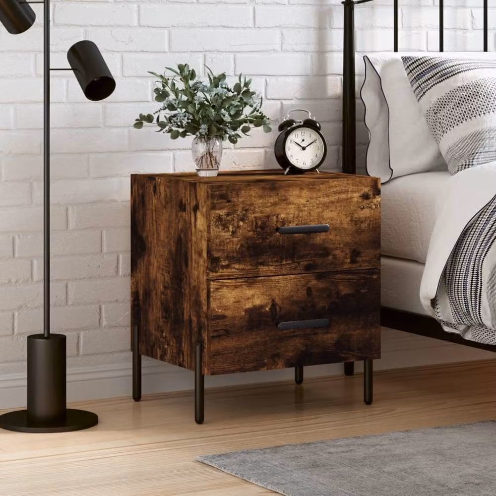 Berkfield Home Modern Bedside Cabinet in Smoked Oak Brown, W: 40 cm, D: 35 cm, H: 47.5 cm – 2