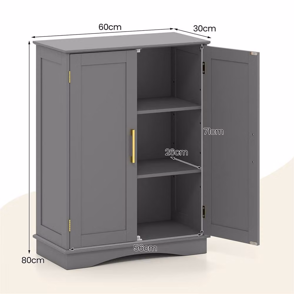 FORGEVIO Modern Freestanding Kitchen and Bathroom Storage Cabinet in Matt Grey with Hinged Doors and Internal Shelves – 2