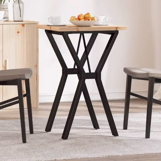 Berkfield Home Y-Frame Square Dining Table in Brown Solid Pine and Steel, W/D/H: 50 x 50 x 75.5 cm – 1