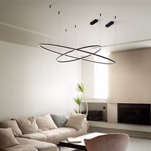 Ideal Lux Oracle Slim Round Integrated LED Pendant Ceiling Light, Black, 2700K, W: 90 cm – 2