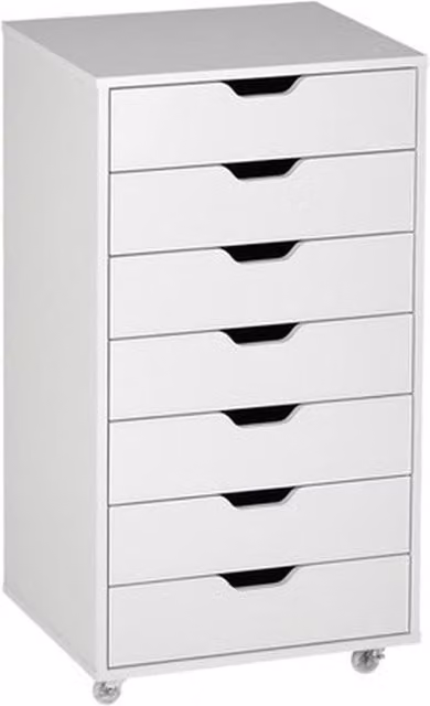 NESTLUNE 7-Drawer Mobile Filing Cabinet in White with Castors