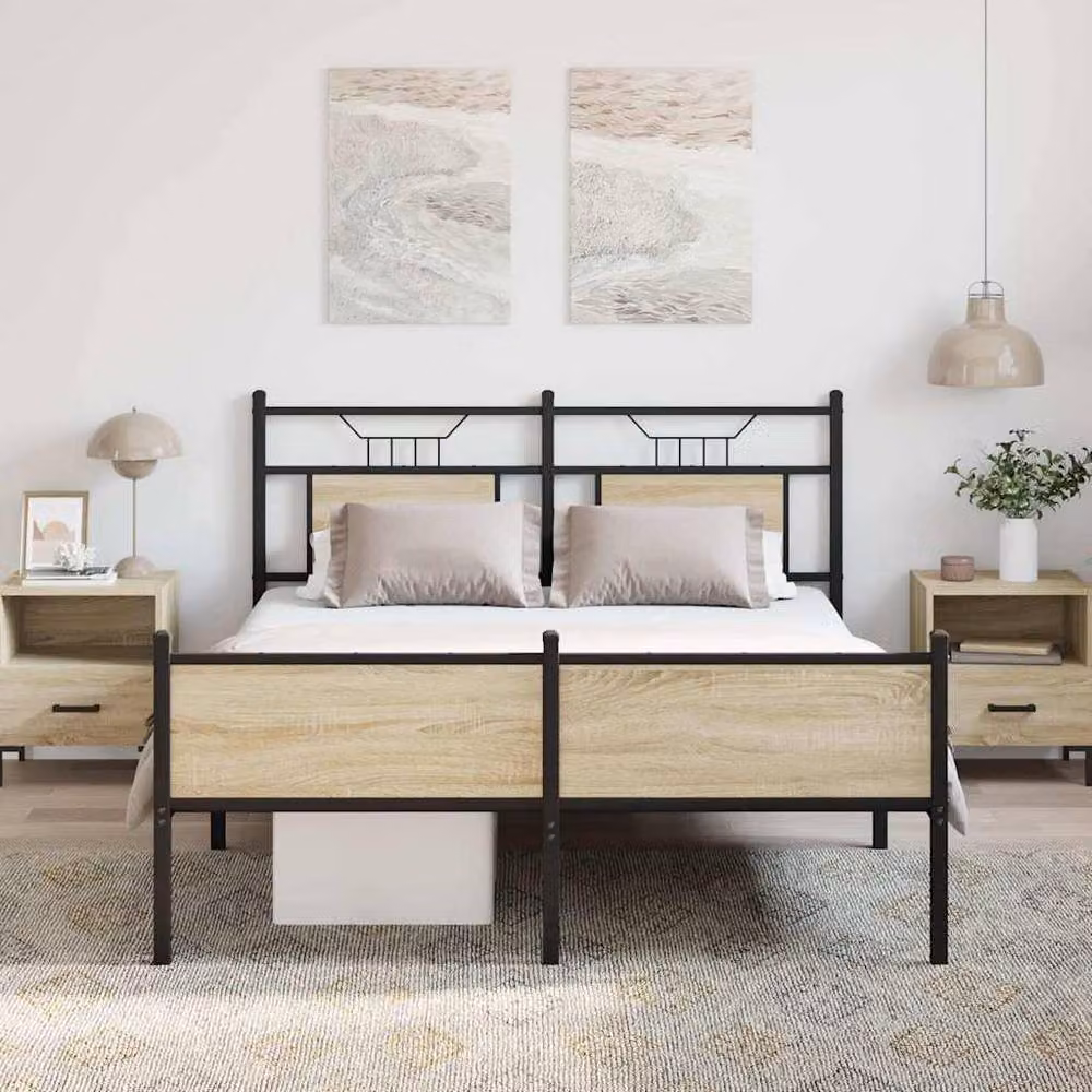 Berkfield Home Sonoma Oak Bed Frame in Brown, W/D/H: 140 x 190 cm – 2