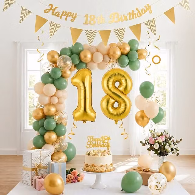 Lifeideas 31-Piece 18th Birthday Balloon Decoration Set in Green for Teenagers