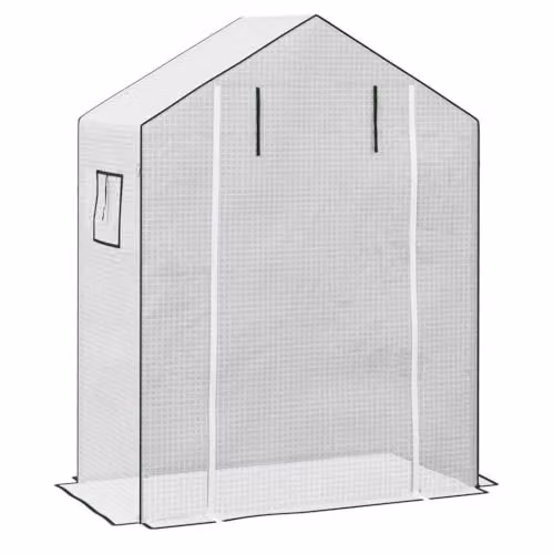 Outsunny White PE Greenhouse Cover Replacement with Door and Mesh Windows, W: 140 cm, D: 73 cm, H: 190 cm