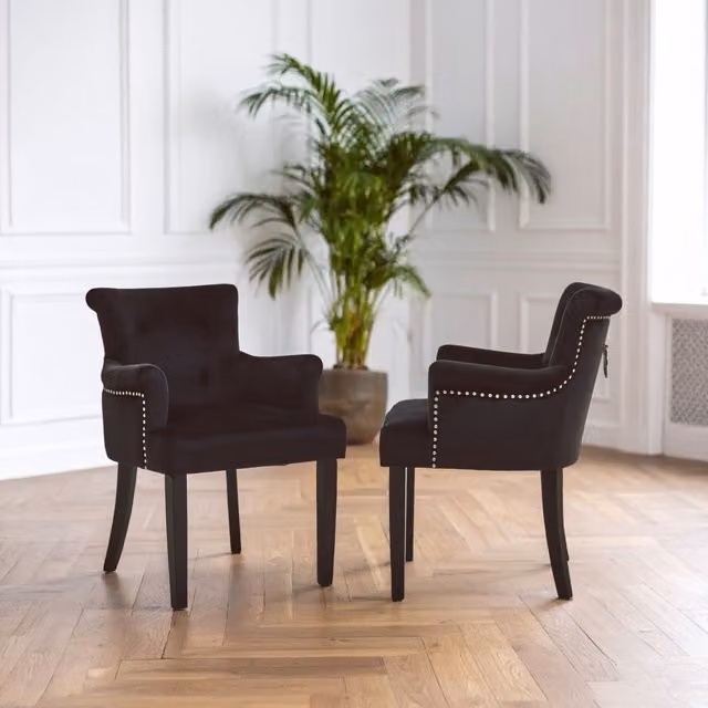 Orsina Black Velvet Ringback Armchair with Tufted Upholstery and Rubberwood Legs – 2