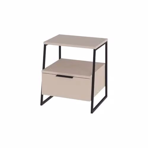 FWStyle Sandstone Bedside Table with 1 Drawer and Open Shelf in Beige and Black, W/D/H: 45 x 50 x 41 cm