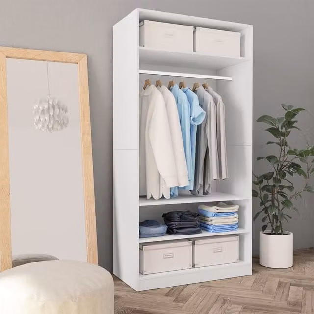 Berkfield Home White Minimalist Wardrobe with Hinged Doors, W/D/H: 100 x 50 x 200 cm