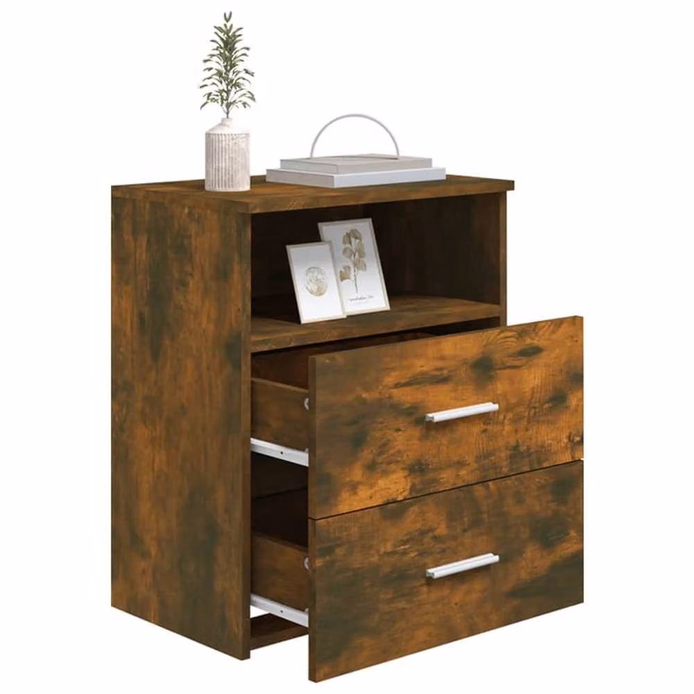 Berkfield Home Set of 2 Bed Cabinets in Smoked Oak Brown, W: 50 cm, D: 32 cm, H: 60 cm – 3