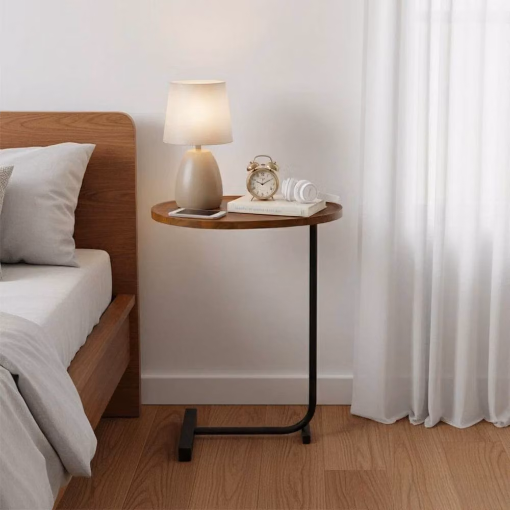 Kelvenix C-Shape Side Table with Walnut Top and Black Frame in Brown, W/D/H: 60.0 x 45.0 x 0.0 cm – 3