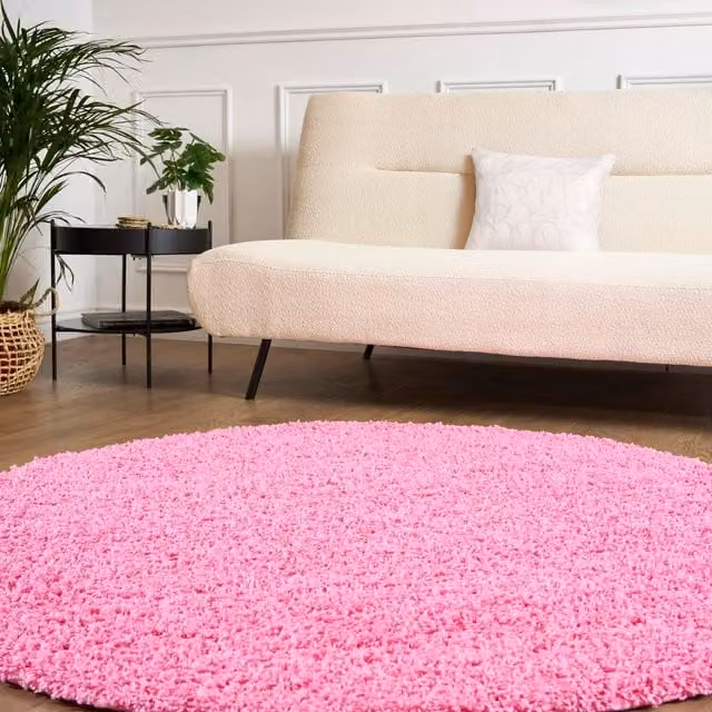 Bravich California Shaggy Round Rug in Pink, Diameter: 150 cm