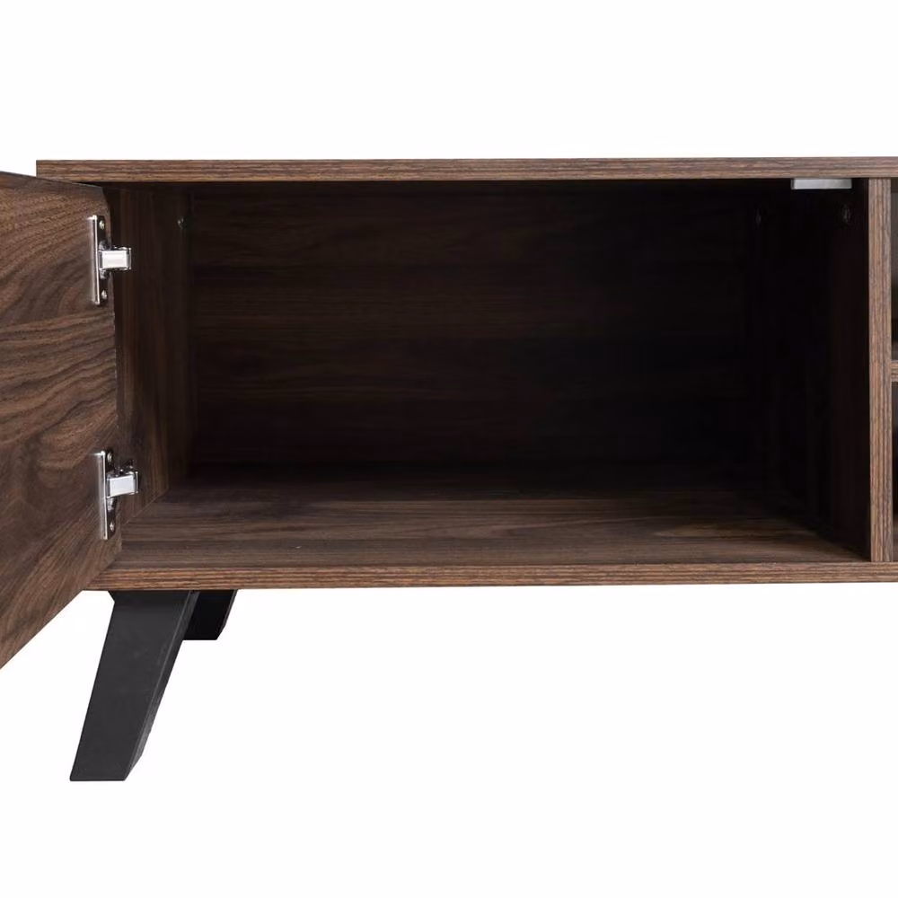 ERGOVEXA Minimalist Wood TV Cabinet in Brown with 2 Doors and Open Shelves, Width: 160 cm – 3