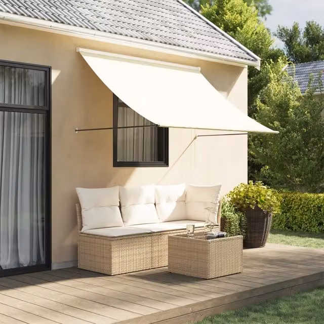 Berkfield Home Retractable Manual Awning in Beige with Steel Frame, W: 200 cm, D: 150 cm – 1