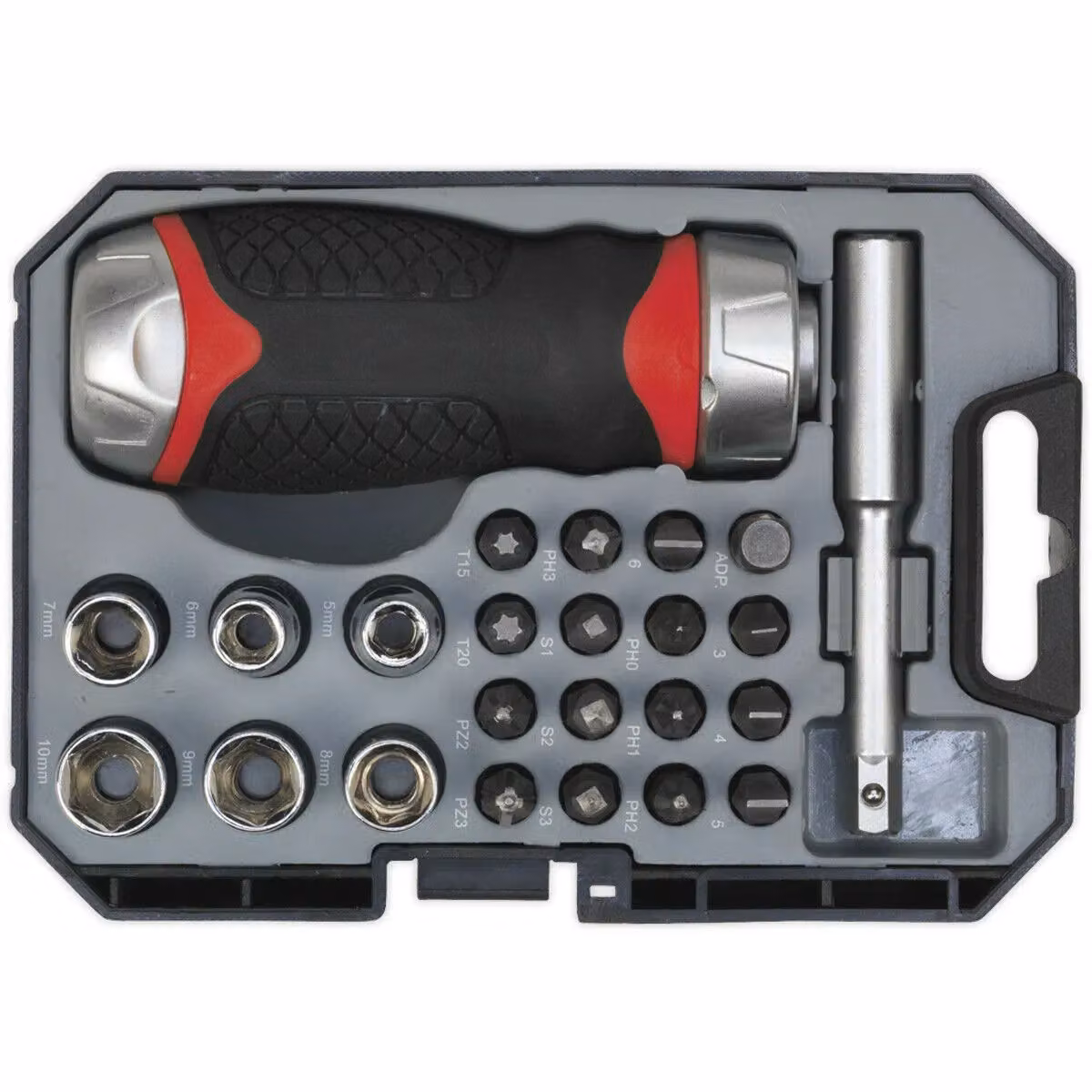 Loops 24 Piece Stubby Fine Tooth Ratchet Screwdriver Socket and Bit Set in Multicolour – 3