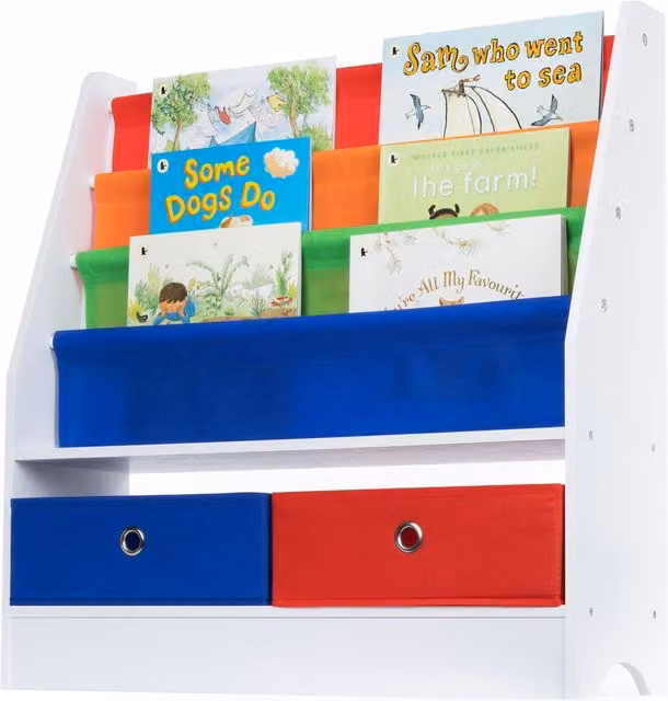 LIVIVO Rainbow Childrens Bookcase and Toy Storage with Sling Shelves, Multicolour, H 74.0 cm x W 71.0 cm x D 23.0 cm – 1