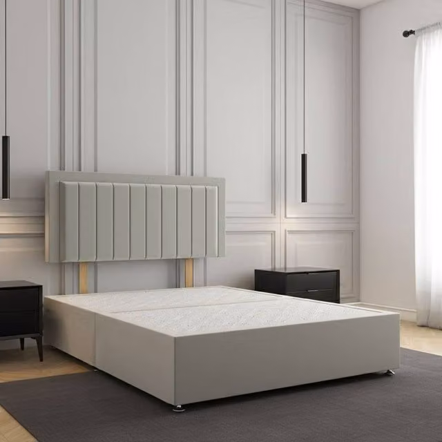 Regional Furnishings Plush Velvet Single Divan Bed with 24 inch Headboard in Silver, W/D/H: 90 x 200 x 60.96 cm