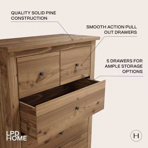LPD Home Havana Solid Pine Chest of Drawers in Brown Waxed Finish – 3