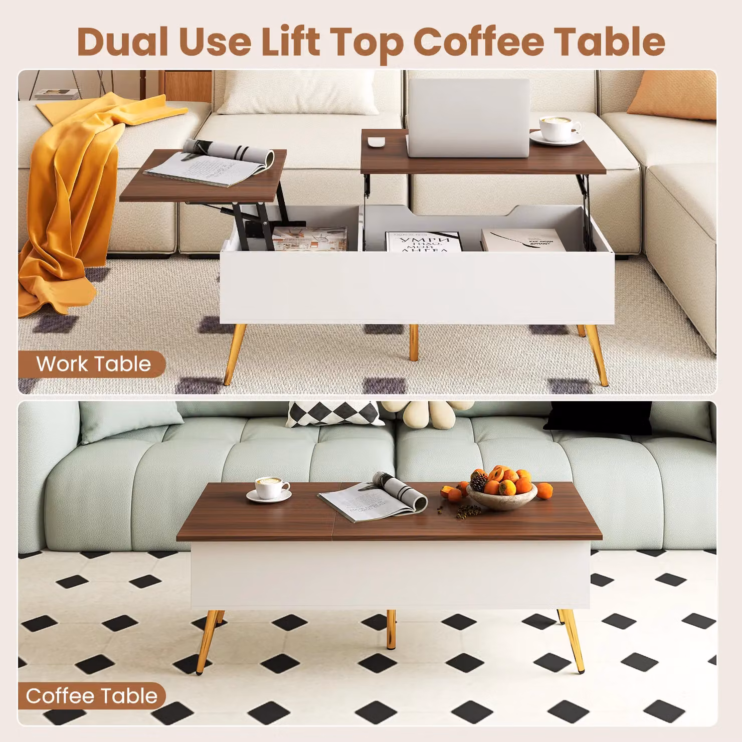 Gymax Modern Rectangular Lift Top Coffee Table with Storage Compartments in Dark Brown – 3