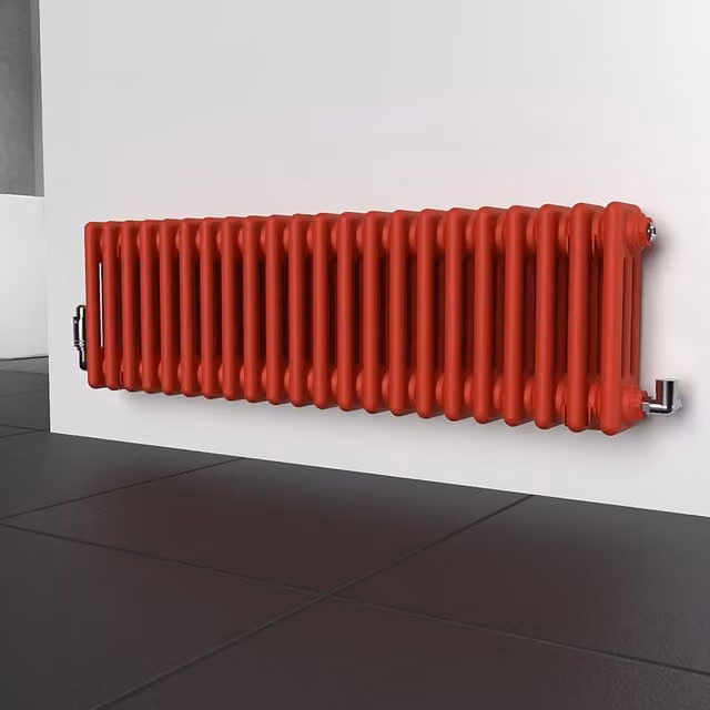 Lux Heat Horizontal 3 Column Steel Radiator in Poppy Red, H: 101.0 cm x W: 30.0 cm